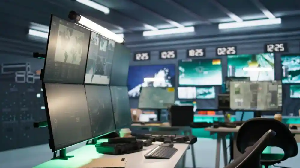 Control room with multiple screens