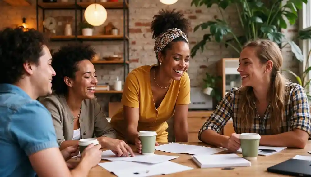 People thriving and working together